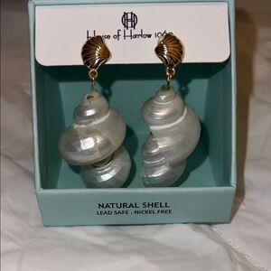 House of Harlow 1960 Gold and White Shell Earrings